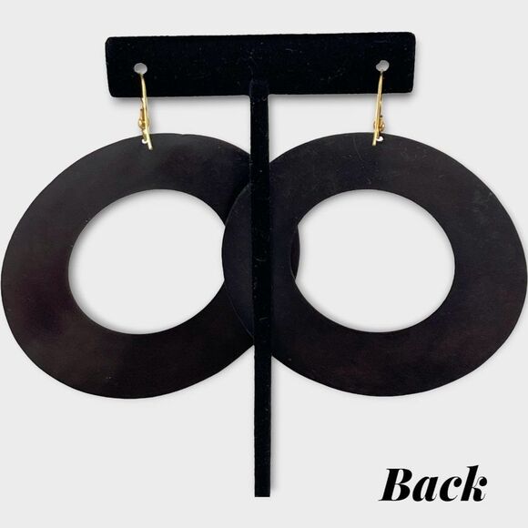 Vintage Gold-tone and Black Hoop Earrings Jumbo Earrings - Picture 4 of 8